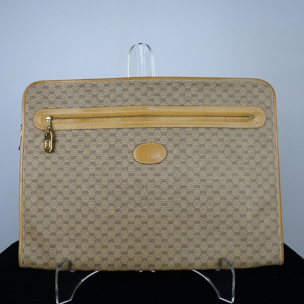 Vtg Gucci Micro GG Monogram Document Case Leather Trim, Size 15.55 in x 11.41 in